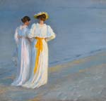 Anna Ancher og Marie Kr?yer pa stranden ved Skagen