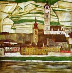 Stein on the Danube with Terraced Vineyards Egon Schiele