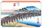 Okazaki, Bridge Crossing to Village Ando Hiroshige