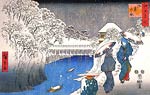Two ladies conversing in the snow Ando Hiroshige
