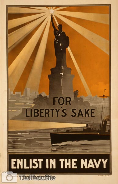 For Liberty's sake, enlist in the Navy WWI Poster - Click Image to Close