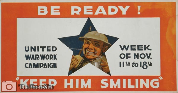 Be ready! Keep him smiling WWI Poster - Click Image to Close