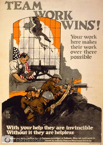 Team work wins! Man making machine gun. World War One Poster - Click Image to Close