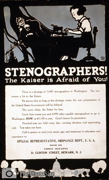 Stenographers - The Kaiser is afraid of you! World War I Poster - Click Image to Close