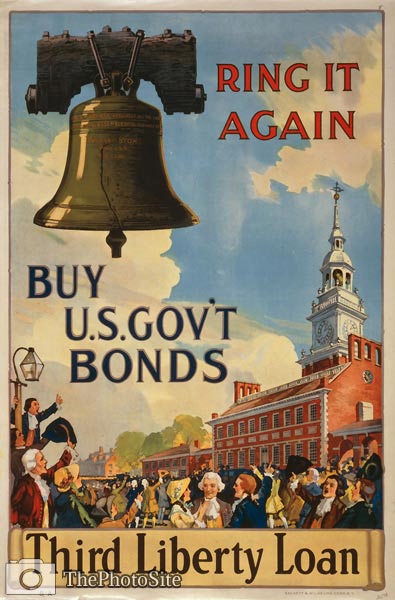 Liberty Bell, crowd at Independence Hall WWI Poster - Click Image to Close
