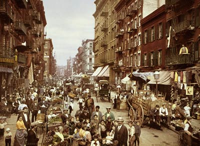 Mulberry Street, New York City 1900, street peddlars, market