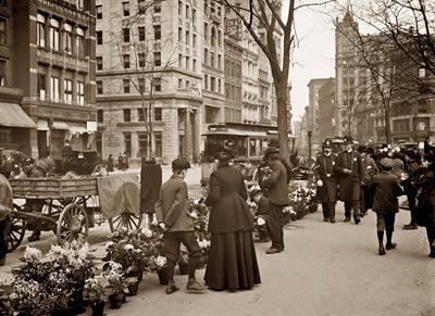 Street peddler flower seller New York 1904