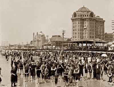 Atlantic City, New Jersey crowd of bathers at the beach 1900's