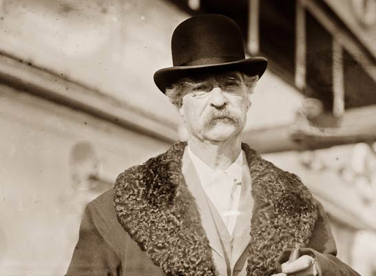 Mark Twain wearing bowler hat