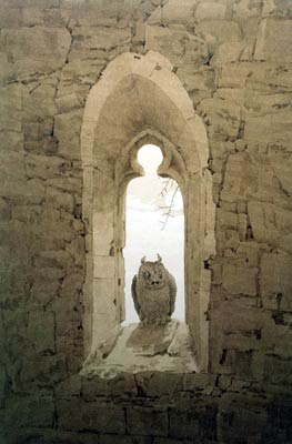 Owl in the embrasure of a Gothic window Caspar David Friedrich