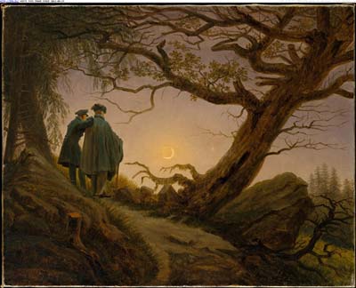 Two men contemplating the moon