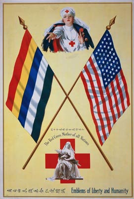 Emblems of liberty and humanity Red Cross WWI Poster