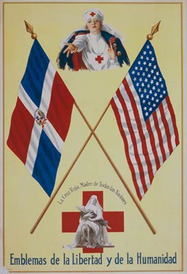 Red Cross nurses - flags of the Dominican Republic / United Stat