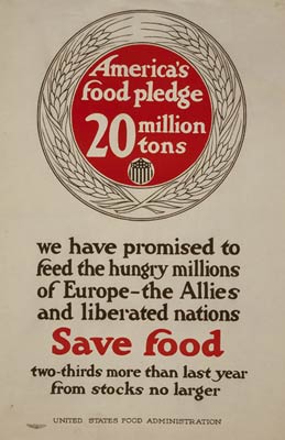 America's food pledge, 20 million tons World War I Poster