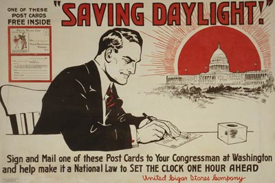 Saving daylight - make it law to change clock - WWI Poster
