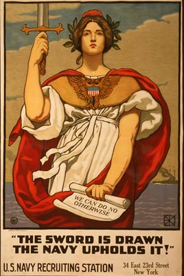The sword is drawn, the Navy upholds it WWI Poster