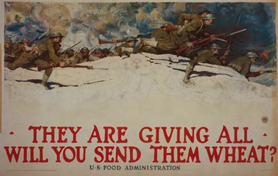 Soldiers with bayonets charging over hill WWI Poster