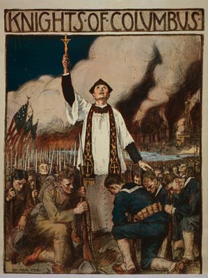 Knights of Columbus - priest, crucifix, soldiers WWI Poster