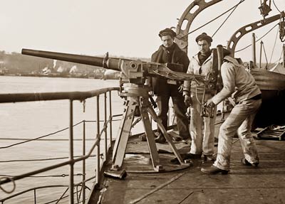 Sighting instrument on deck of French ship Amiral Aube