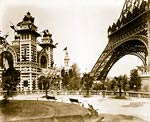 Pavilion of Bolivia and section of the Eiffel Tower, Paris Expos