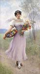 Girl in a lilac coloured dress with bouquet of flowers